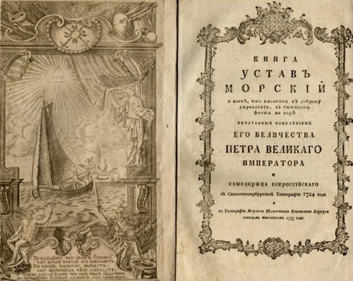 Шмуцтитул издания «Морского устава» 1720 года