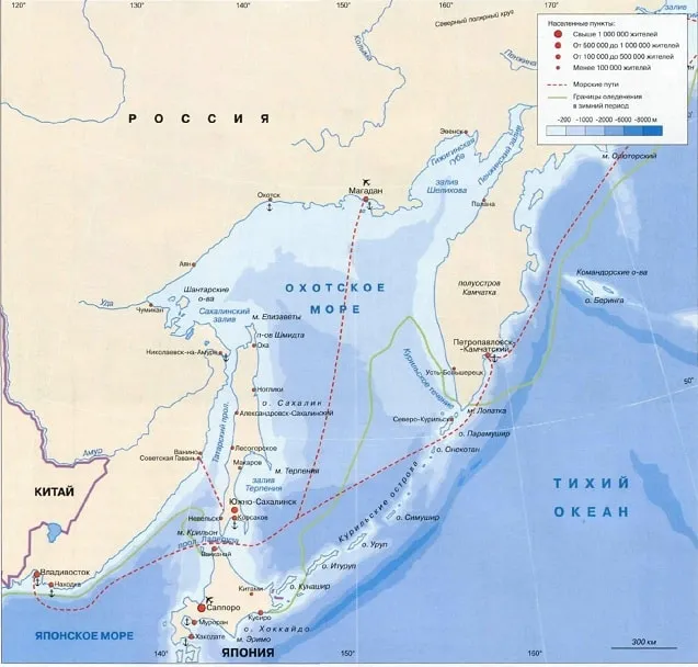 Карта Охотского моря, фото