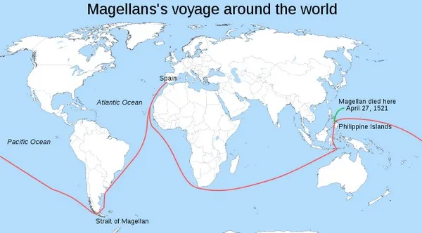 Карта маршрута экспедиции Магеллана. Источник фото: Википедия
