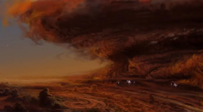 Художественное изображение урагана на Юпитере