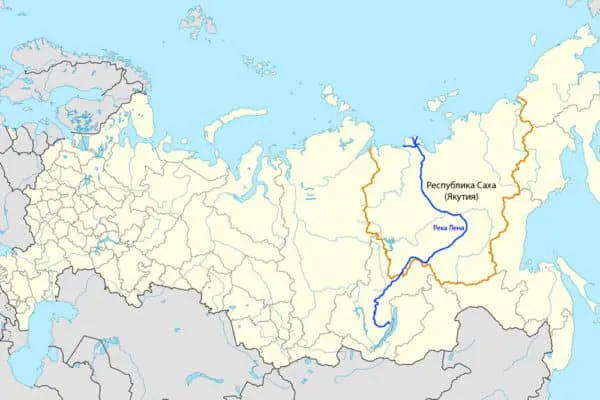 Река Лена на карте России
