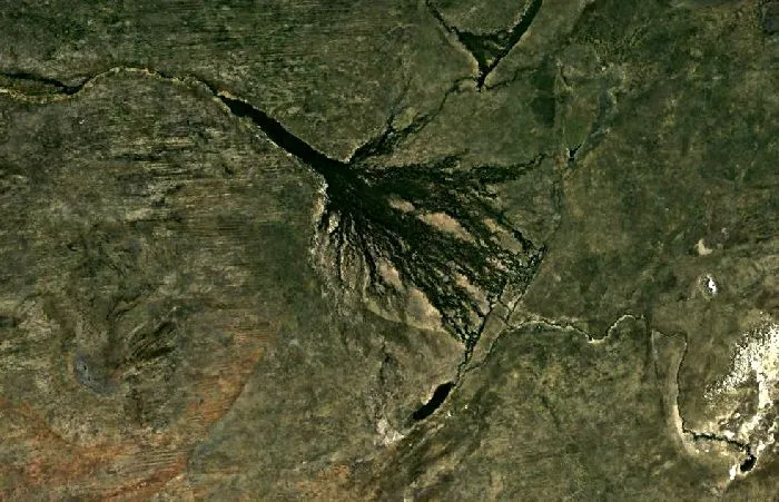 Дельта реки Окаванго, снимок из космоса