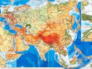 Физическая карта региона Азии 