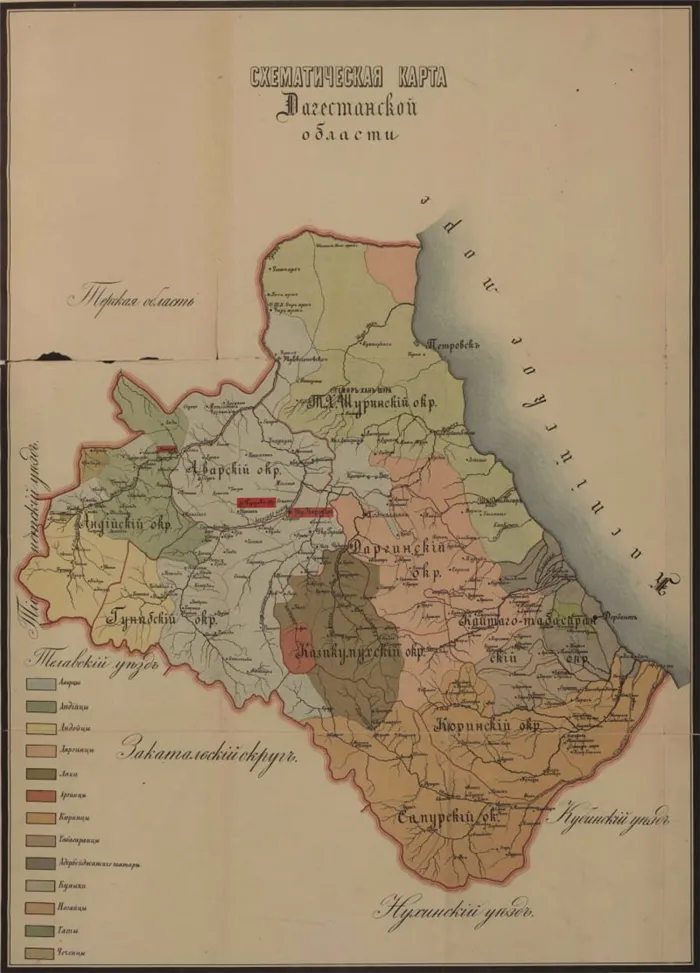 Схематическая карта Дагестанской области / Е. И. Козубский
