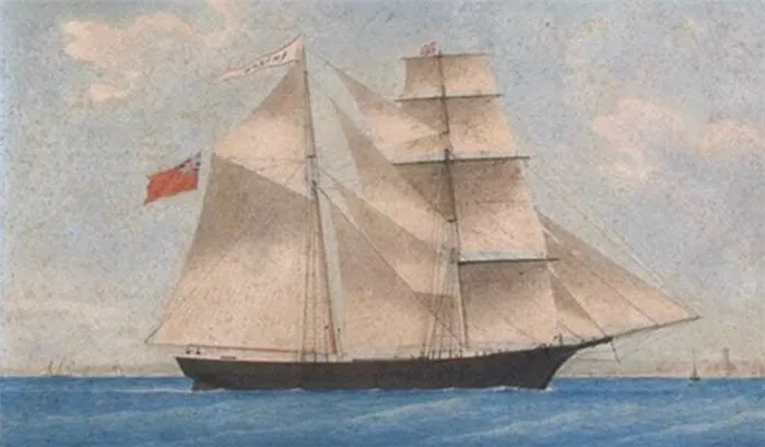 Как корабли пропадают в Саргассовом море. Рисунок корабля «Мария Целеста» еще в то время, когда он был «Амазонкой». Фото.